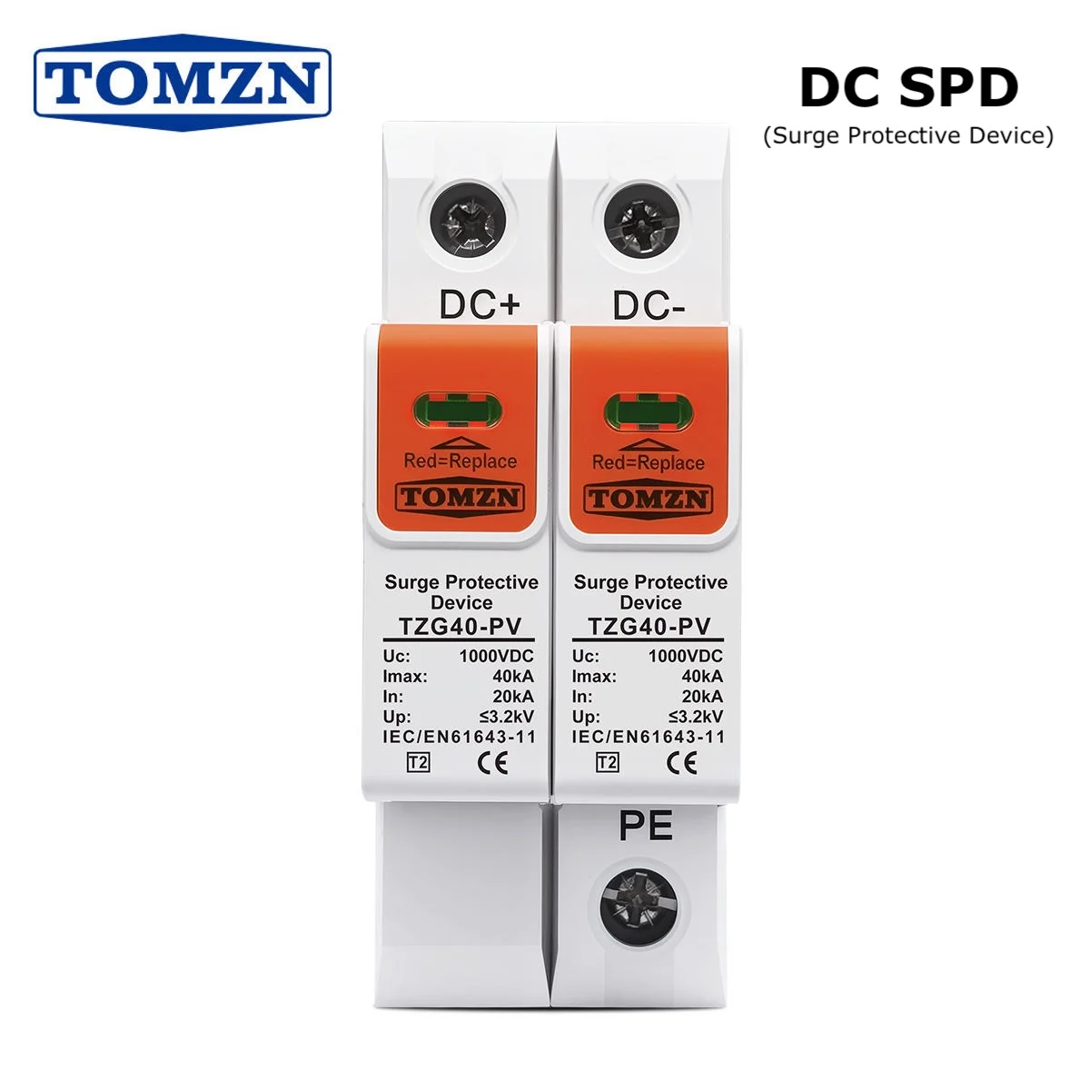 TOMZN 2 Pole DC SPD (Surge Protective Device) - TZG40-PV (20KA-40KA) 1000V