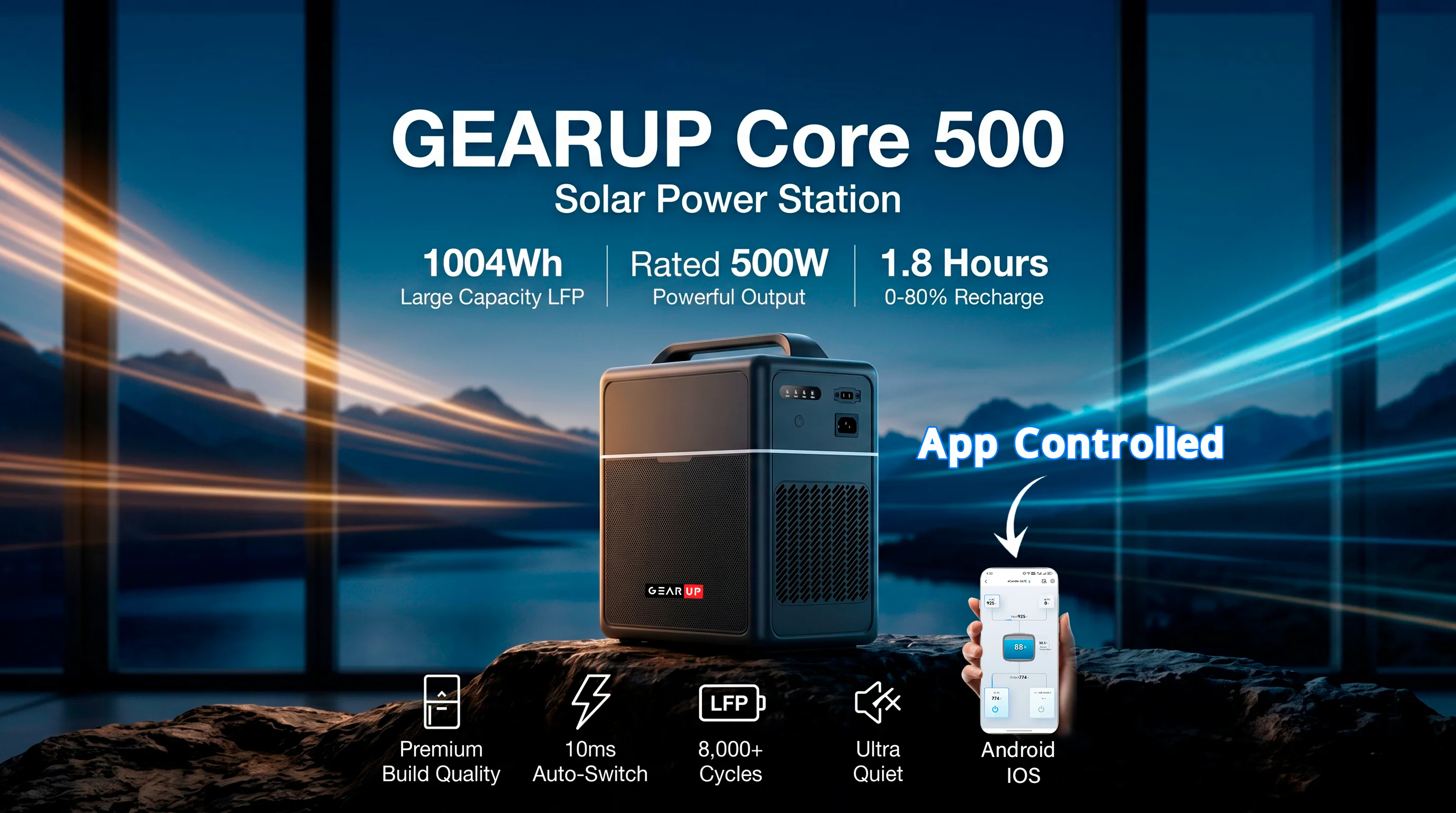 GearUP Core 500 - Portable Solar Power Station (Inverter 500W, 1004Wh Battery)