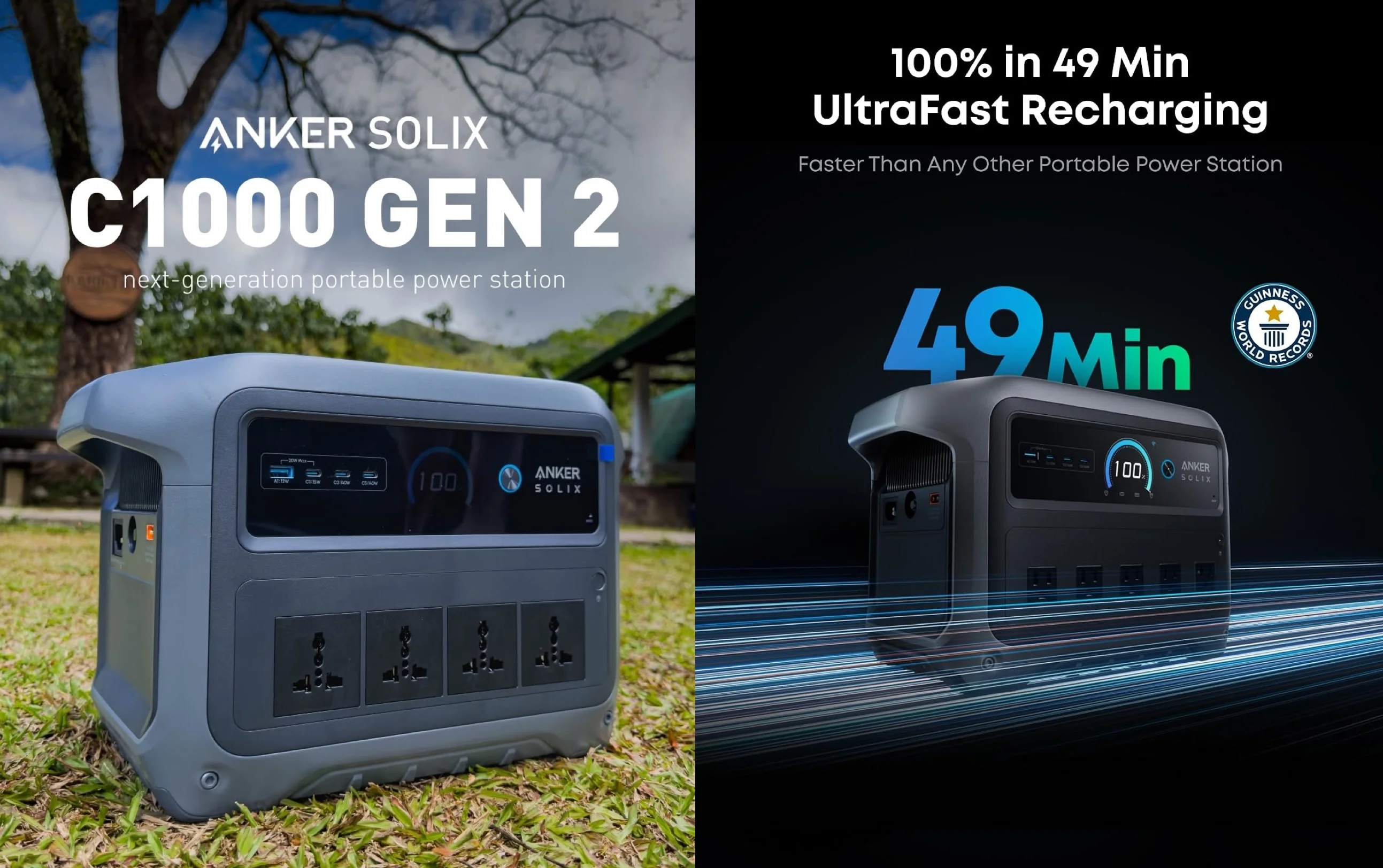 Anker SOLIX C1000 -  2000W Solar Power Station (600W সোলার প্যানেল থেকে + বিদ্যুতের লাইন থেকে ফাস্ট চার্জিং সুবিধা)