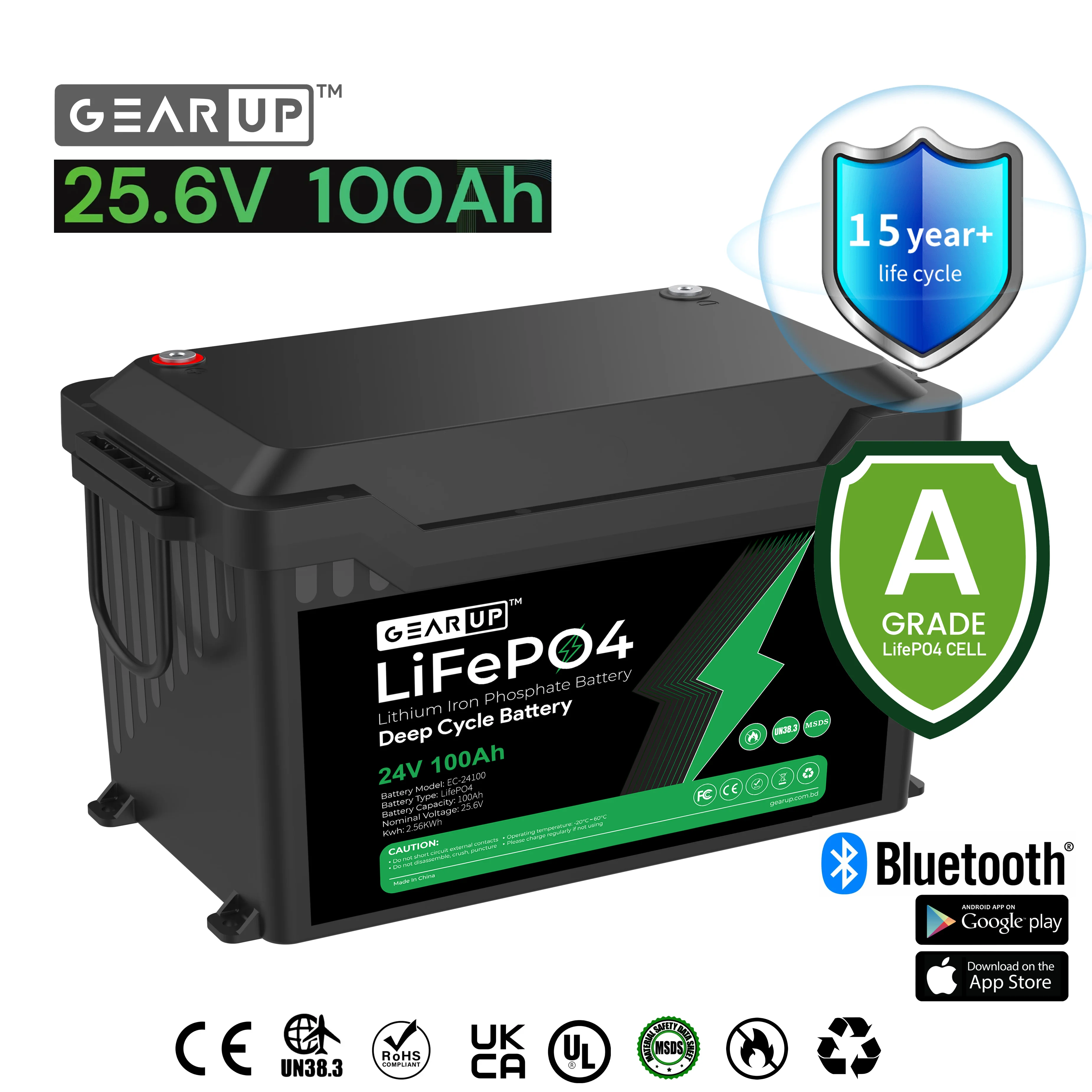 GearUP 24V, 100Ah Lithium Battery - 25.6V, 100Ah High-Performance LifePO4 Battery (Ready Stock)
