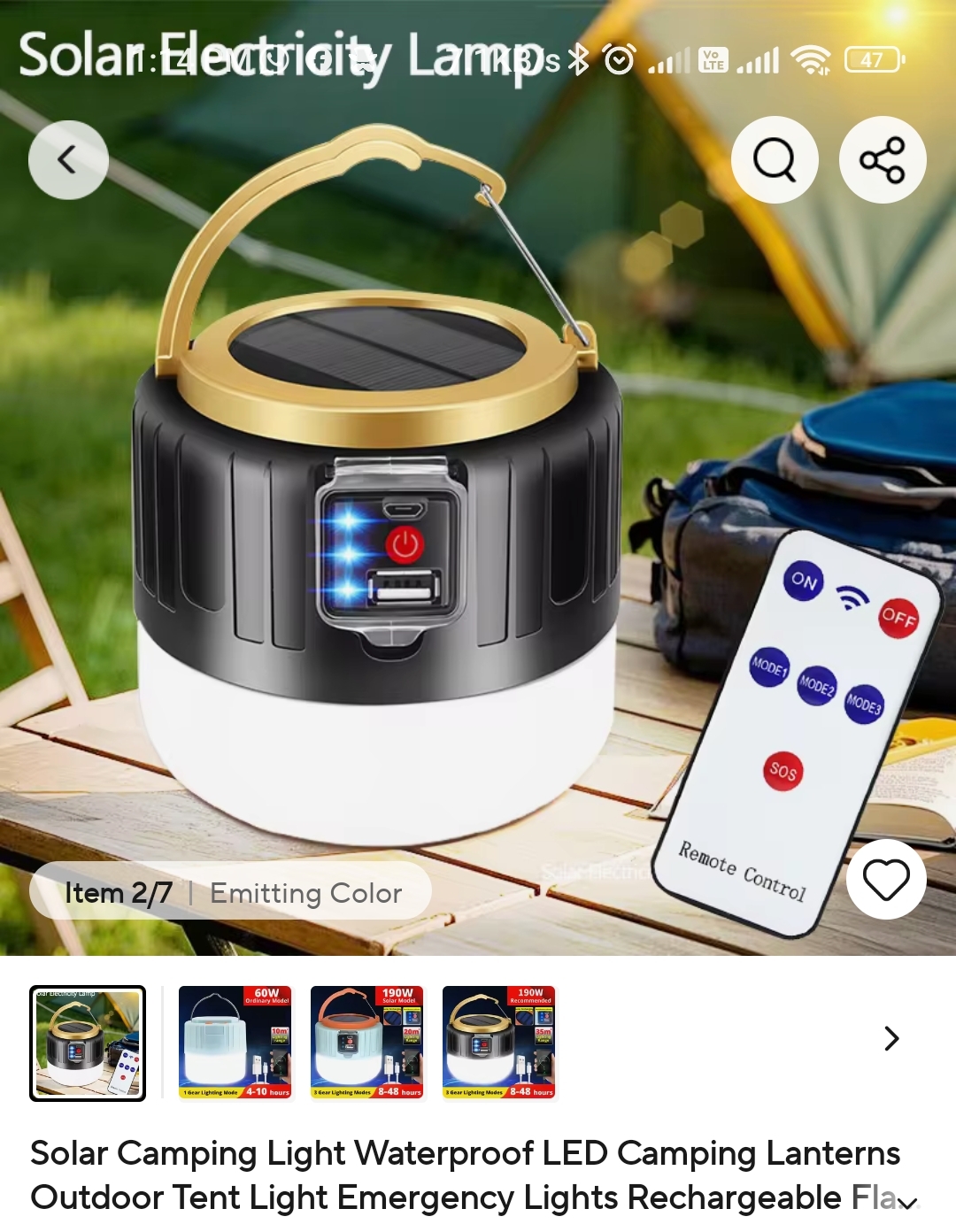 Protable Solar Camping Light Waterproof LED