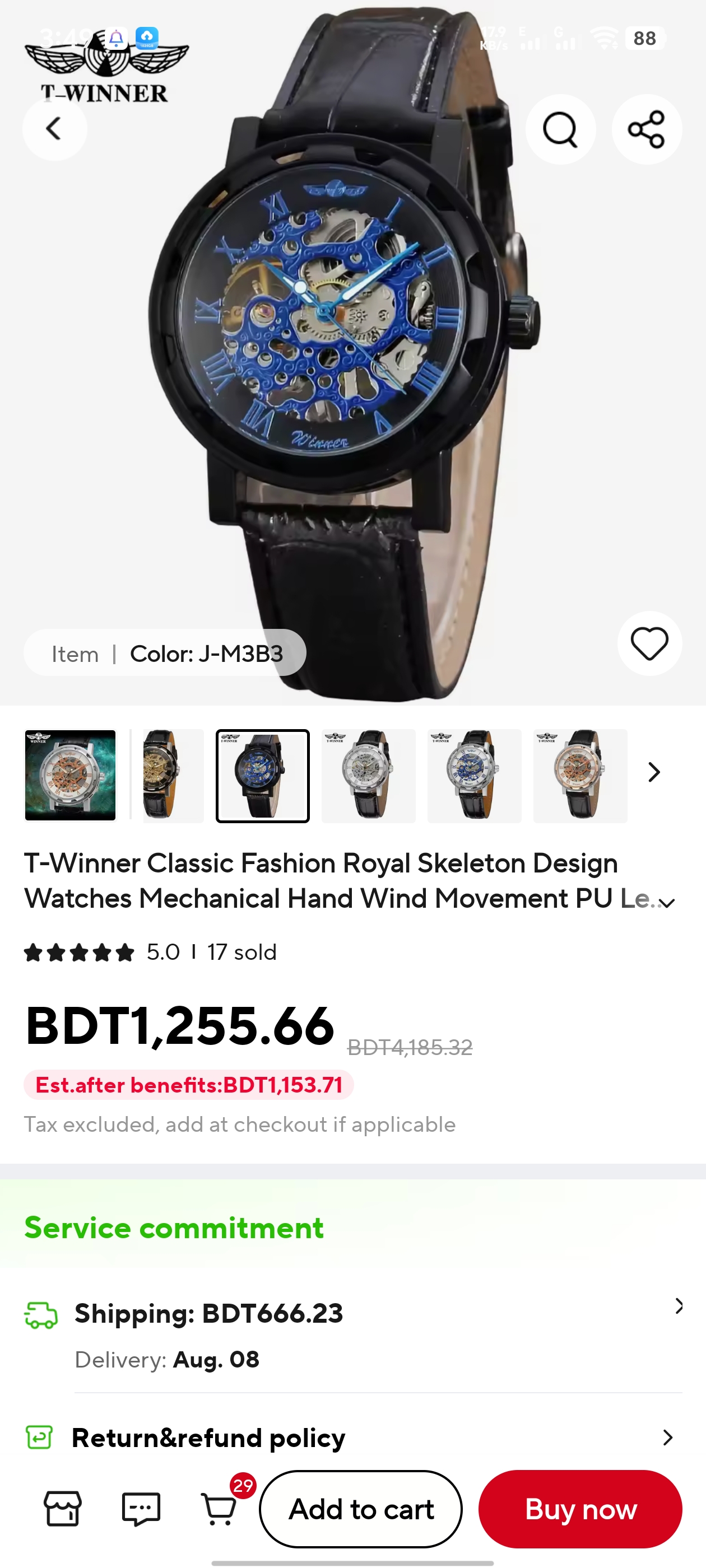 T-Winner Classic Fashion Royal Skeleton Design Watches Mechanical Hand Wind Movement