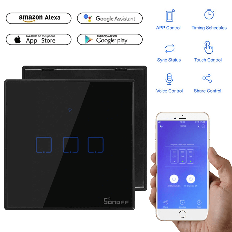 SONOFF WiFi Smart Wall Touch Switch T2/T3 UK 3 Gang