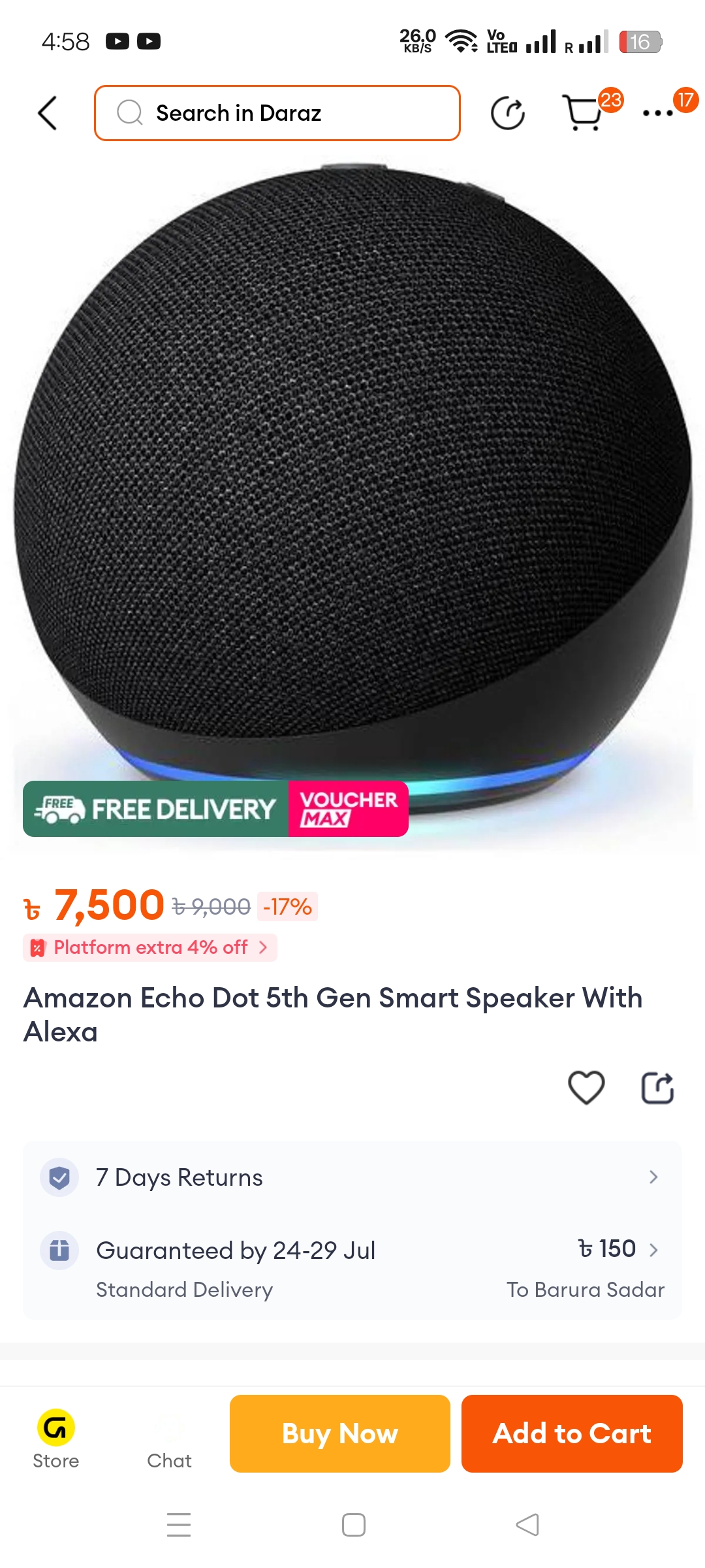 Amazon Echo Dot 5th Gen Smart Speaker With Alexa