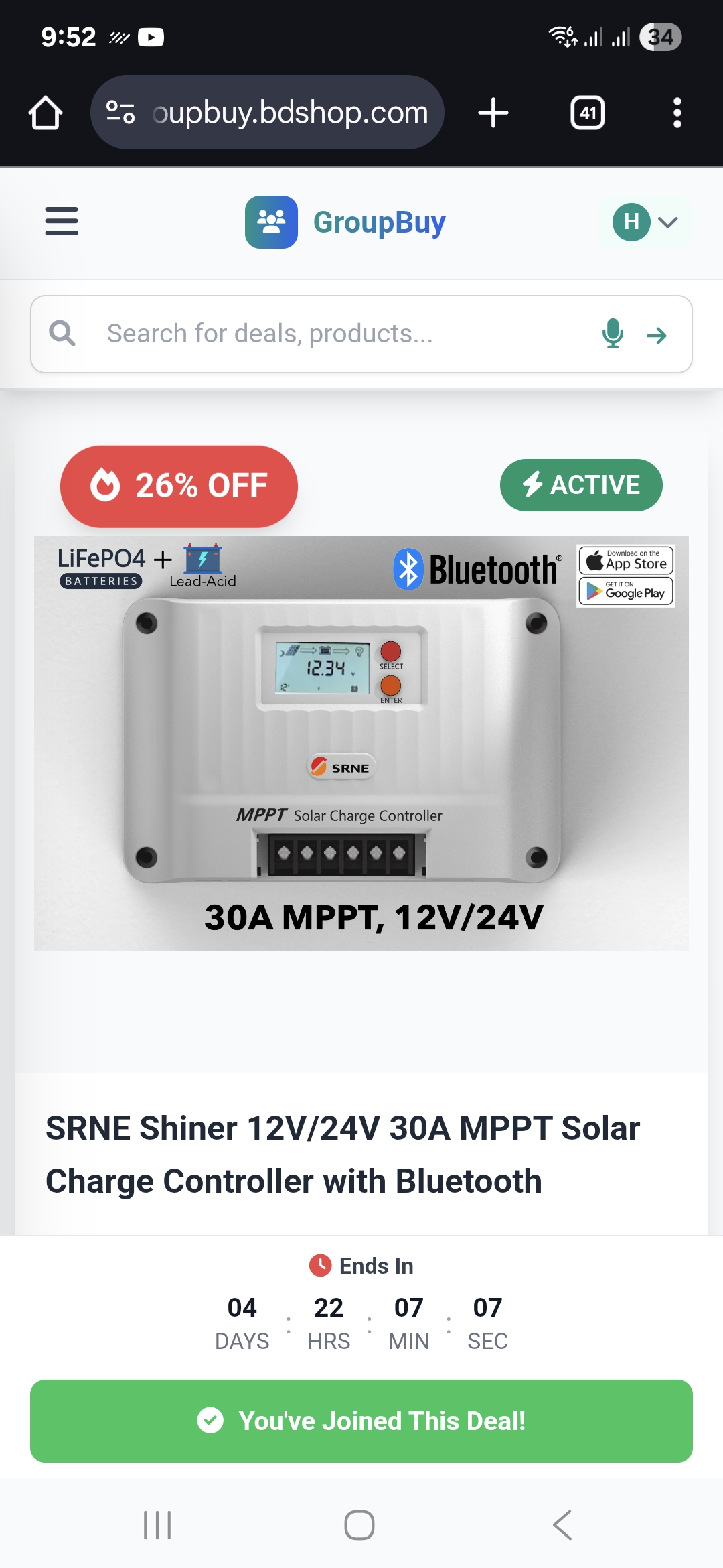 srne mppt solar charge controller 30ah