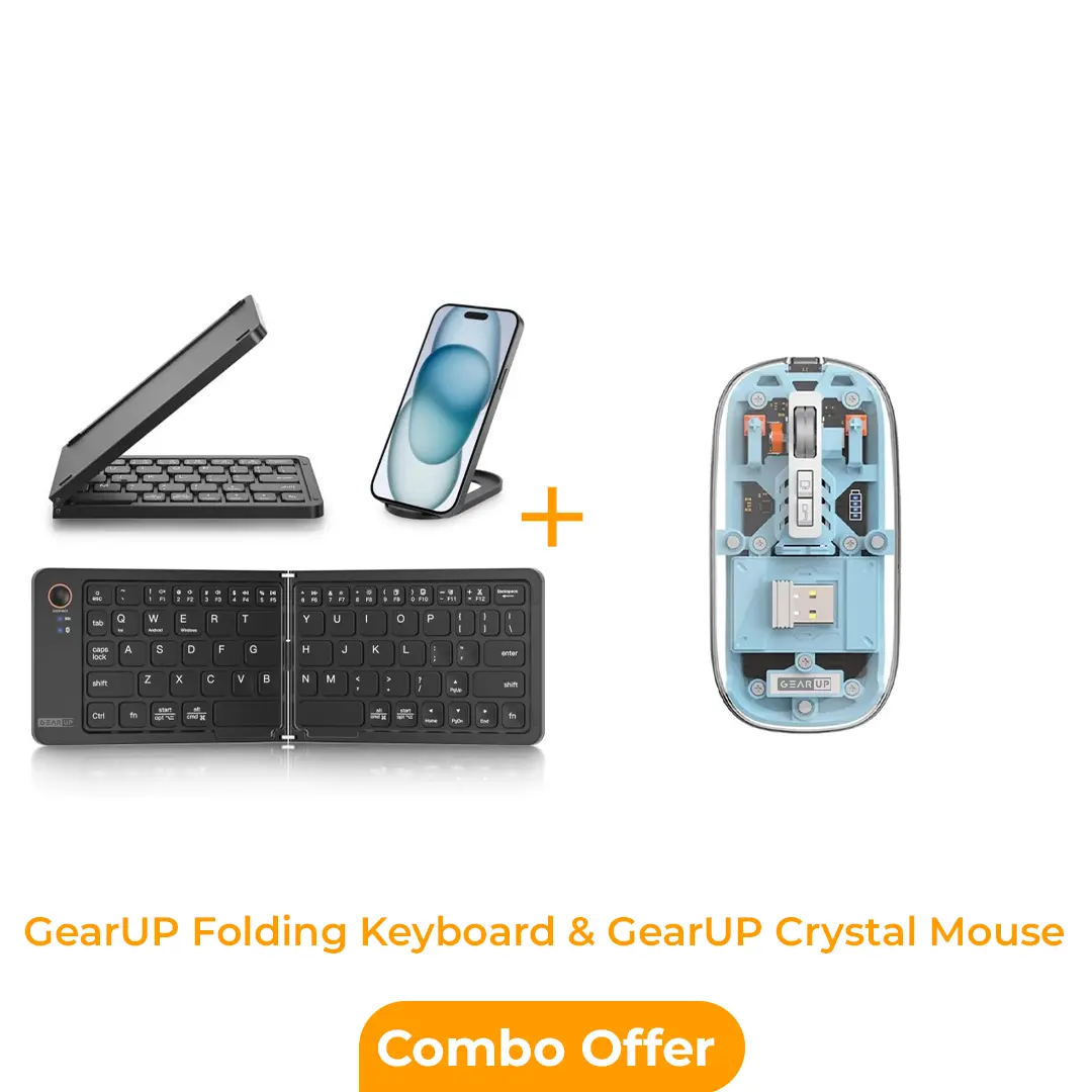 Portable Office Setup ! GearUP B023 Folding Keyboard+GearUP WM30 Crystal Wireless Mouse