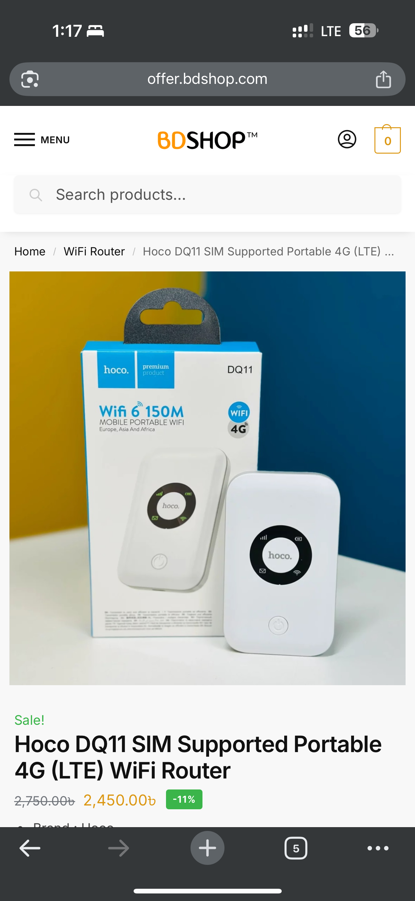 Hoco DQ11 SIM Supported Portable 4G (LTE) WiFi Router with 2100mAh Battery
