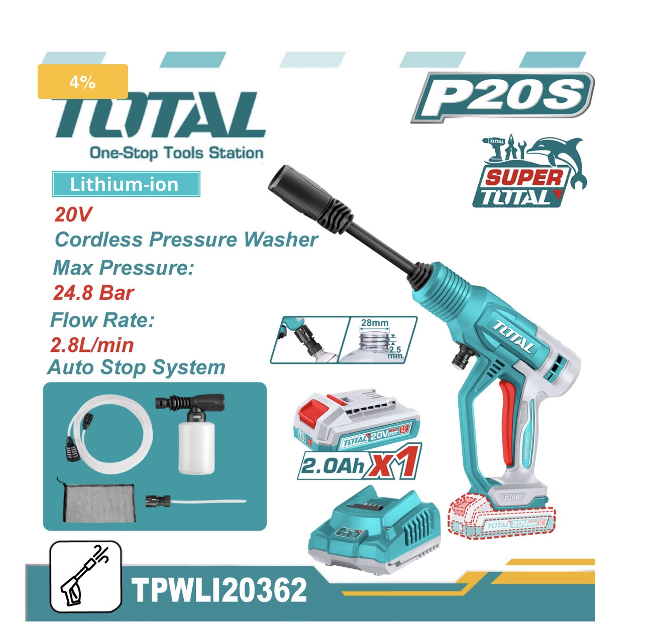 total 20v cordless pressure washer